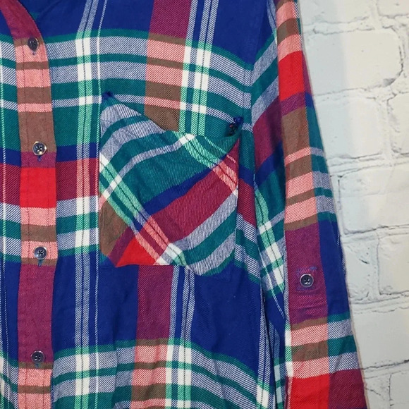 Seven 7 Plaid Flannel Button Down Hi-Low Shirt Size Large - Picture 7 of 11